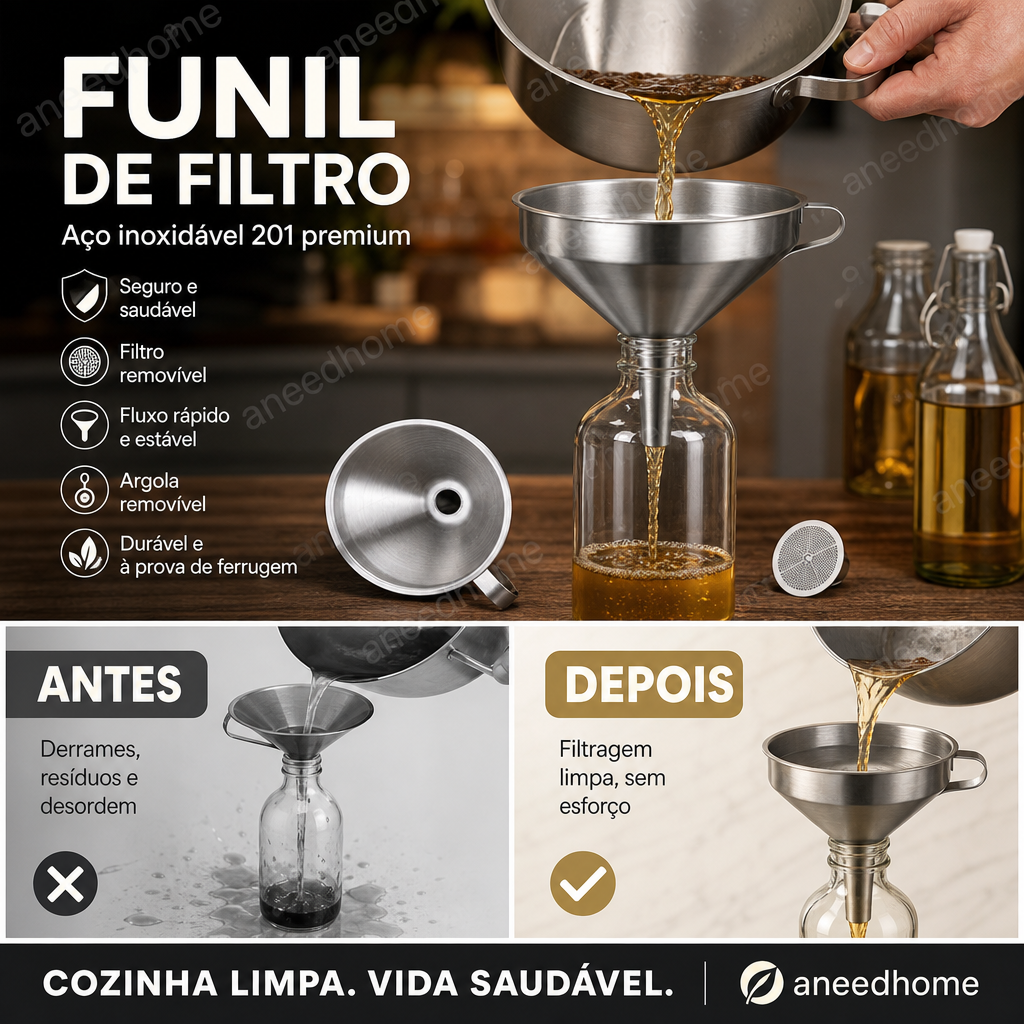 🔧 50% DE DESCONTO – Funil de Filtro em Aço Inoxidável | Durável, eficiente & ideal para cozinha e laboratório