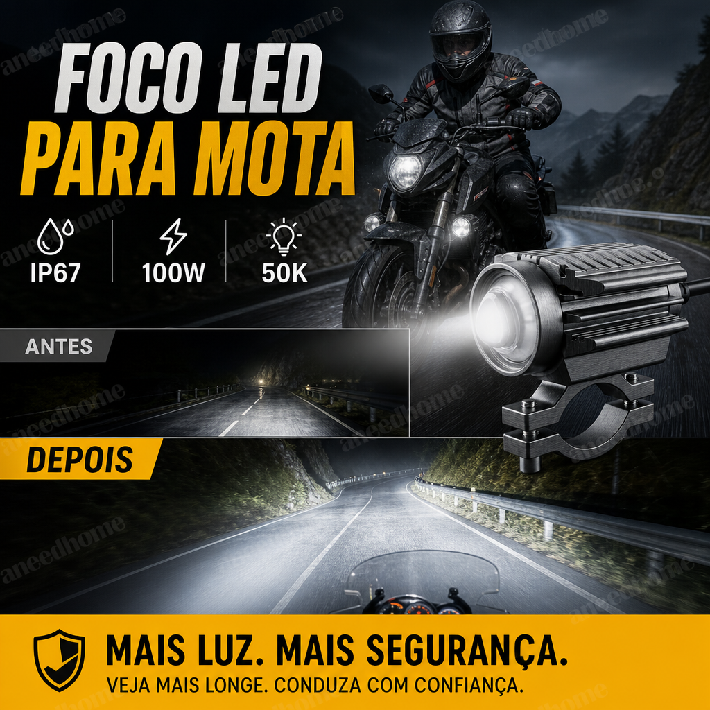🏍️ 50% DE DESCONTO – Farol Auxiliar LED Universal para Moto | Duas cores, iluminação potente & fácil instalação
