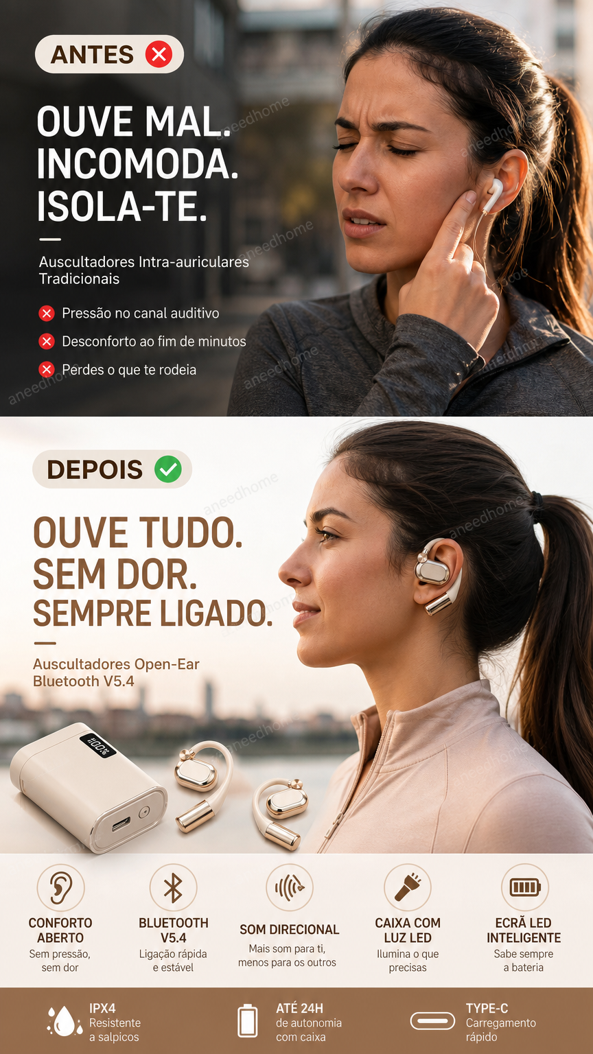 🎧 50% DE DESCONTO – Auscultadores Wireless Abertos com Ajuste Confortável | Leves, sem pressão & som ambiente natural