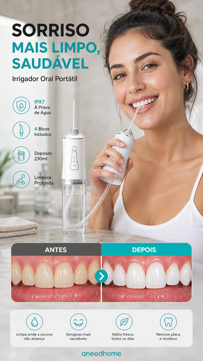 🦷 50% DE DESCONTO – Irrigador Dental Portátil Sem Fios | Limpeza profunda, fácil de usar & ideal para viagens