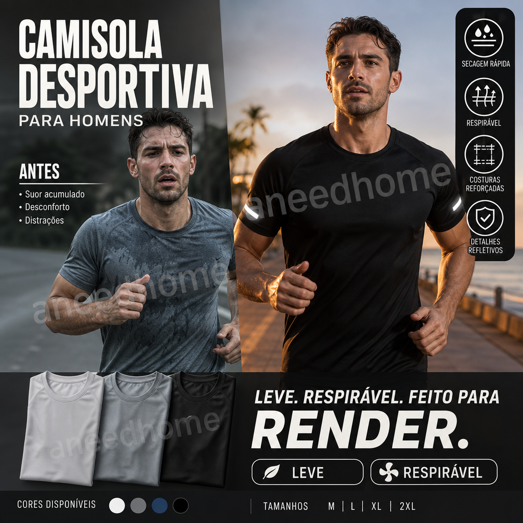 👕 50% DE DESCONTO – Camisola de Secagem Rápida para Homem | Performance, confortável & ideal para desporto 🔥