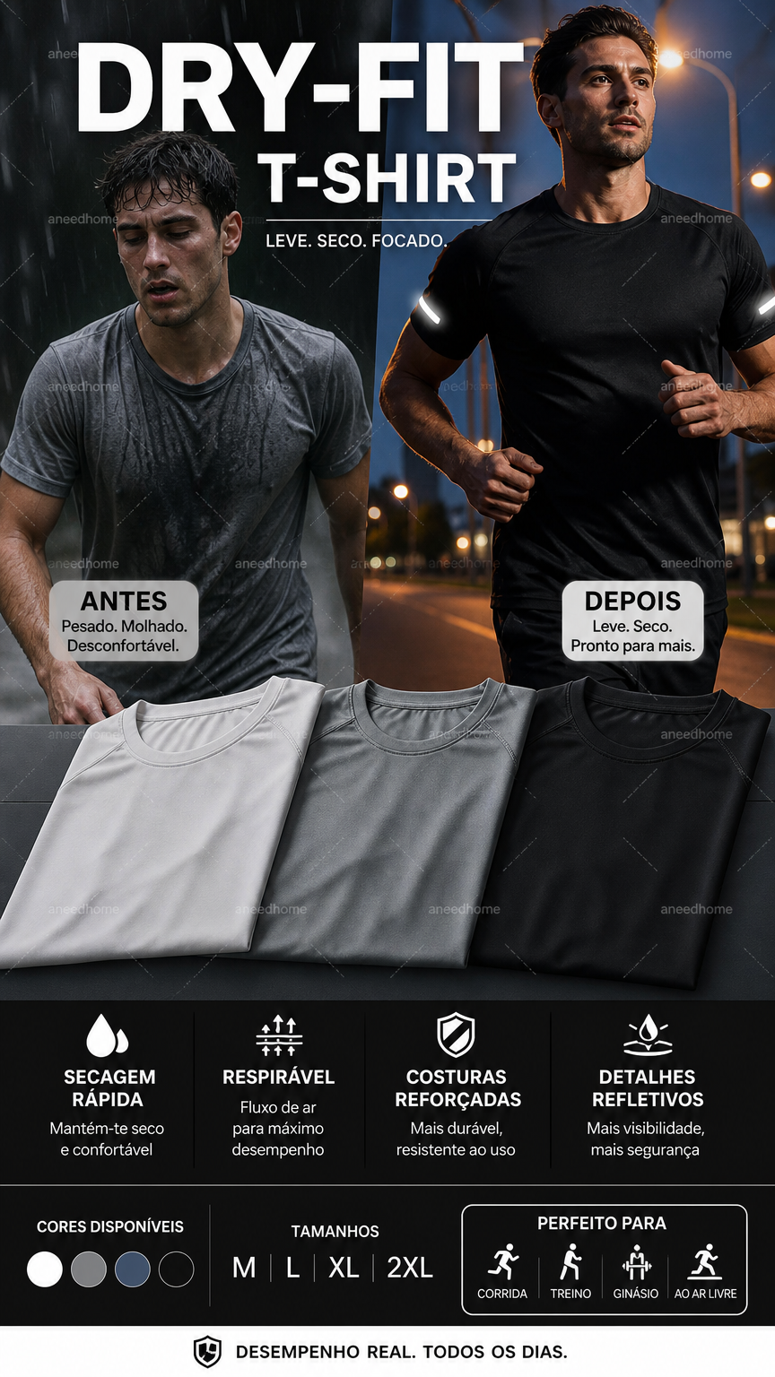 👕 50% DE DESCONTO – Camisola de Secagem Rápida para Homem | Performance, confortável & ideal para desporto 🔥