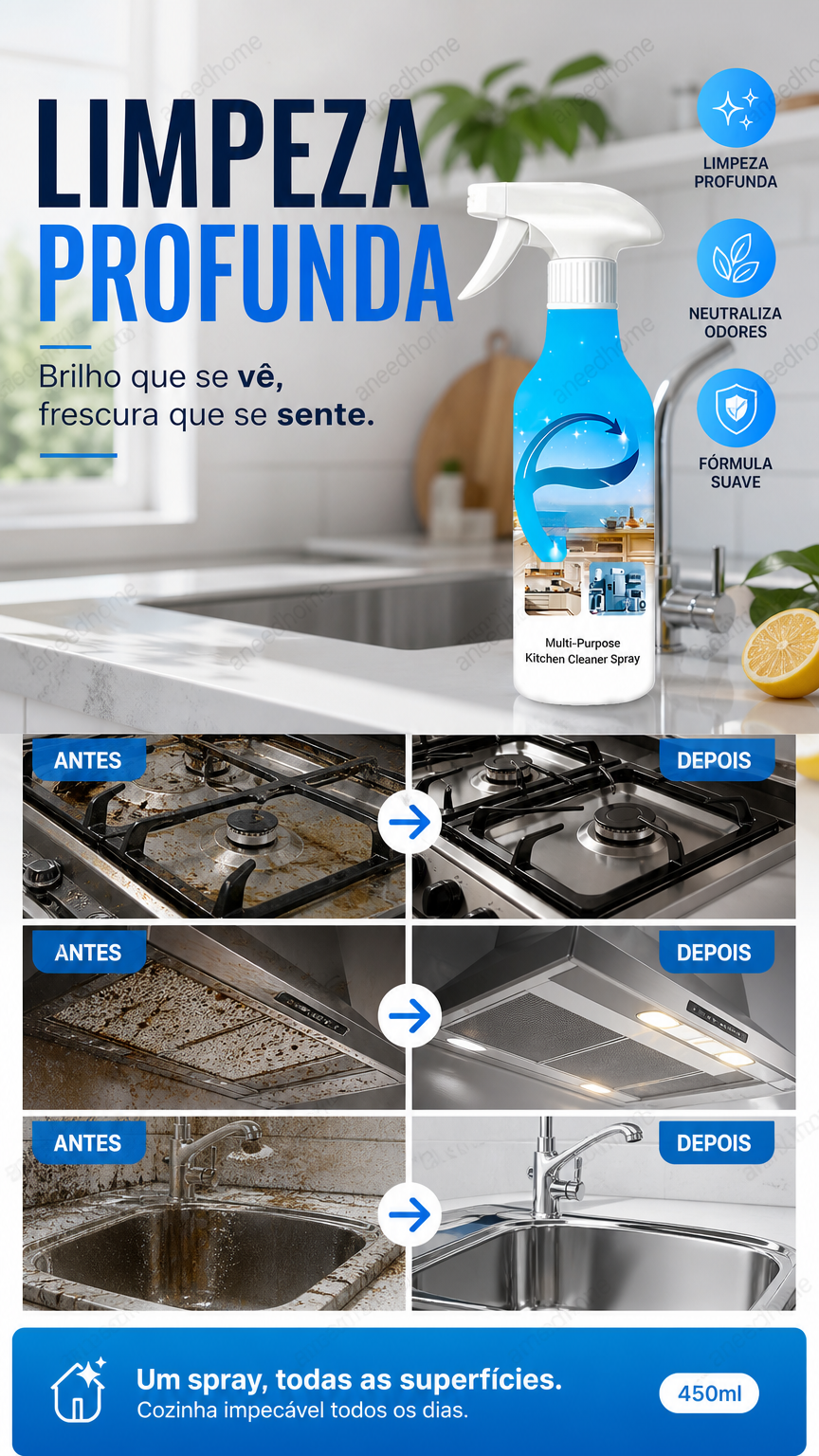🧼 50% DE DESCONTO – Spray Multissuperfícies para Cozinha | Remove gordura teimosa em segundos, eficaz & poderoso ✨🍳