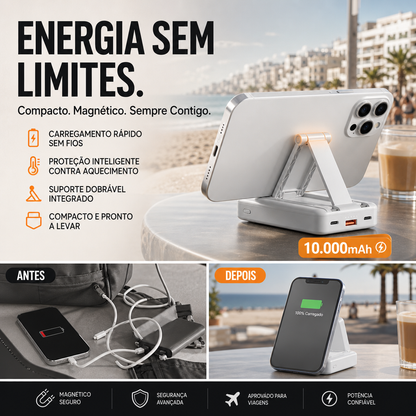 🔋 50% DE DESCONTO – Power Bank Magnético 3 em 1 com Cabos Duplos | Carregamento sem fios, portátil & ideal para viagens
