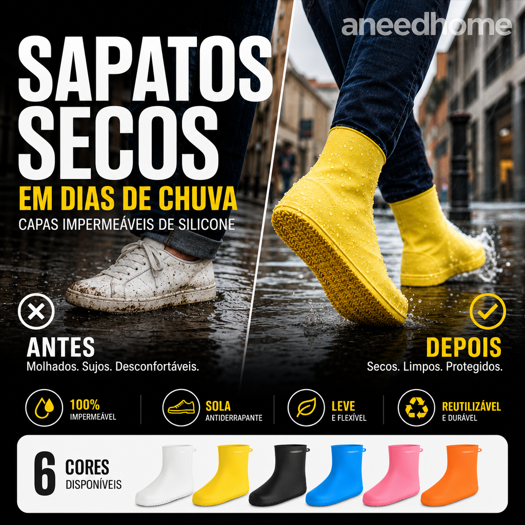 🦺 50% DE DESCONTO – Capa de Sapatos Impermeável e Resistente | Grossa, durável & proteção total
