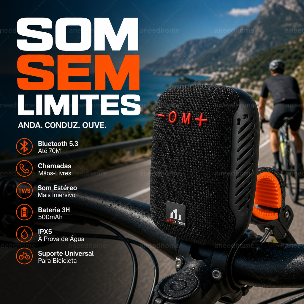 🚲 50% DE DESCONTO – Coluna Bluetooth Impermeável para Bicicleta | IPX5, TWS, som potente & fácil montagem 🎵🔊