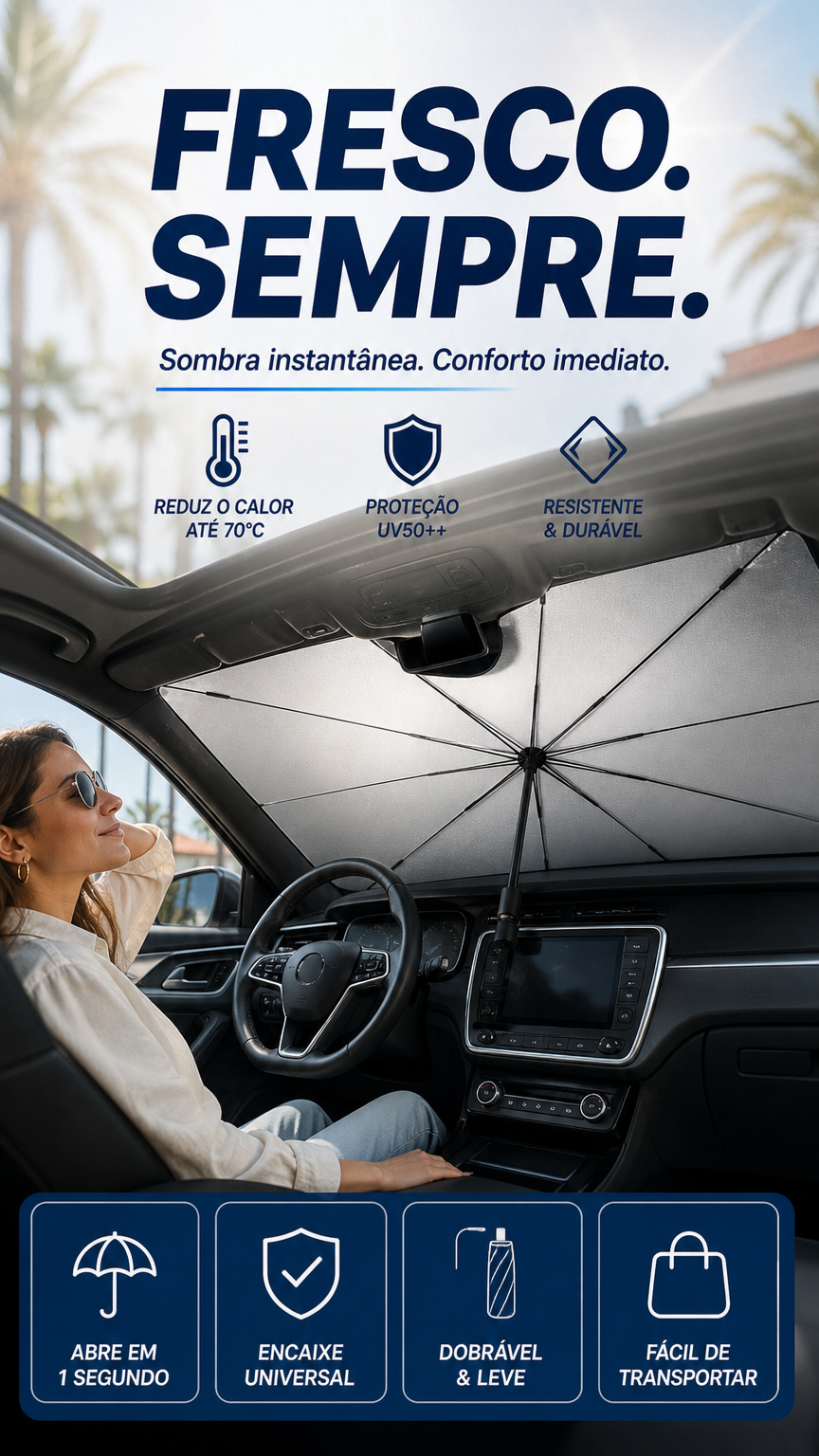 🚗 50% DE DESCONTO – Compre 2 e Ganhe 10% OFF 💝 Guarda-sol Dobrável para Para-brisas | Protege do sol, fácil de guardar & prático 🌞