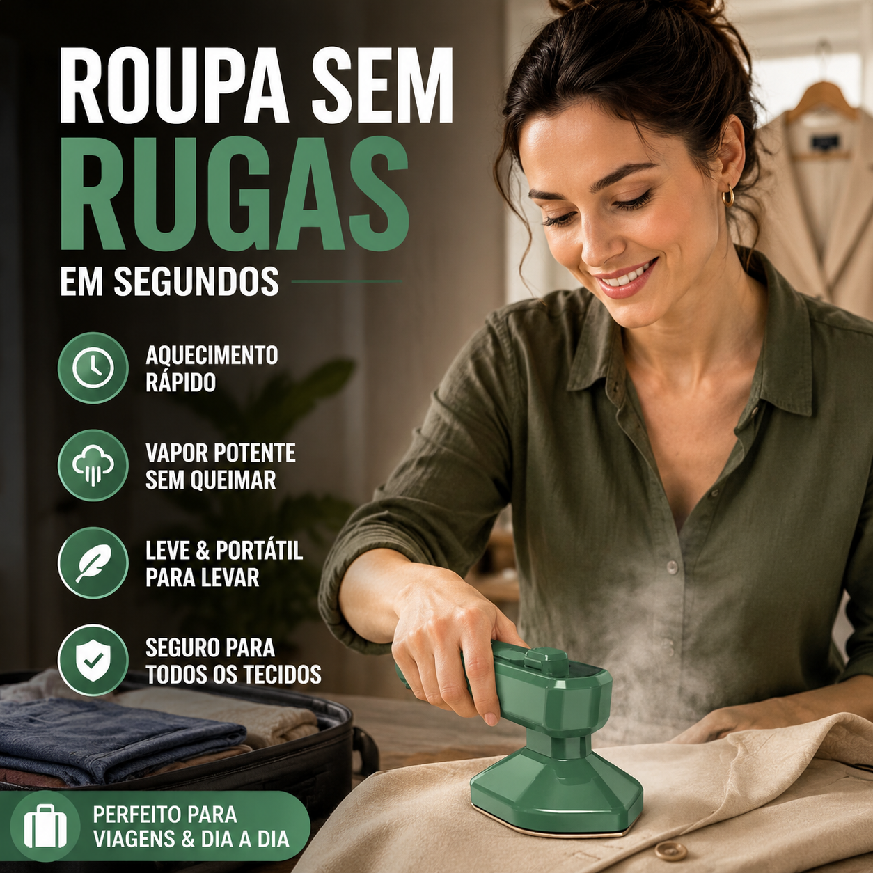 🧥 50% DE DESCONTO – Ferro Elétrico Portátil Mini | Oferta por tempo limitado, compacto, fácil de usar & ideal para viagens