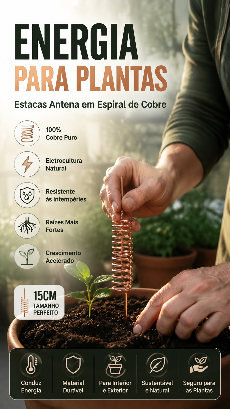 🌿 50% DE DESCONTO – Estacas para Plantas com Antena Espiral de Cobre | Promove crescimento, duráveis & ideais para jardim 🔥