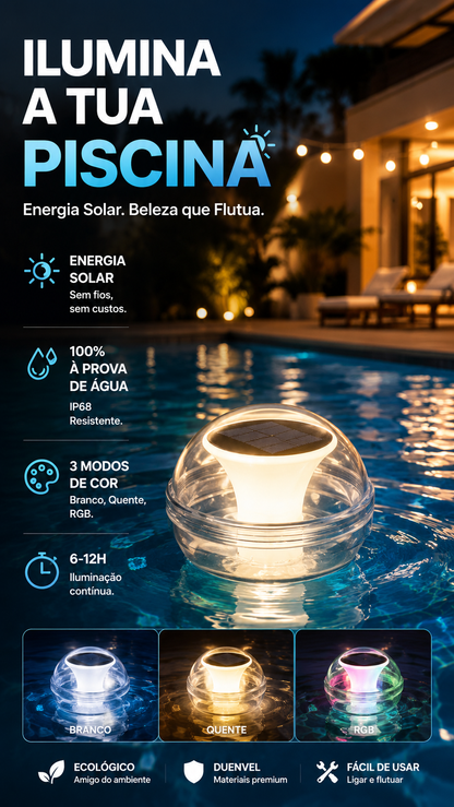 💡 50% DE DESCONTO – Luz Solar Flutuante para Piscina | Ilumina, decora & automática 🌊