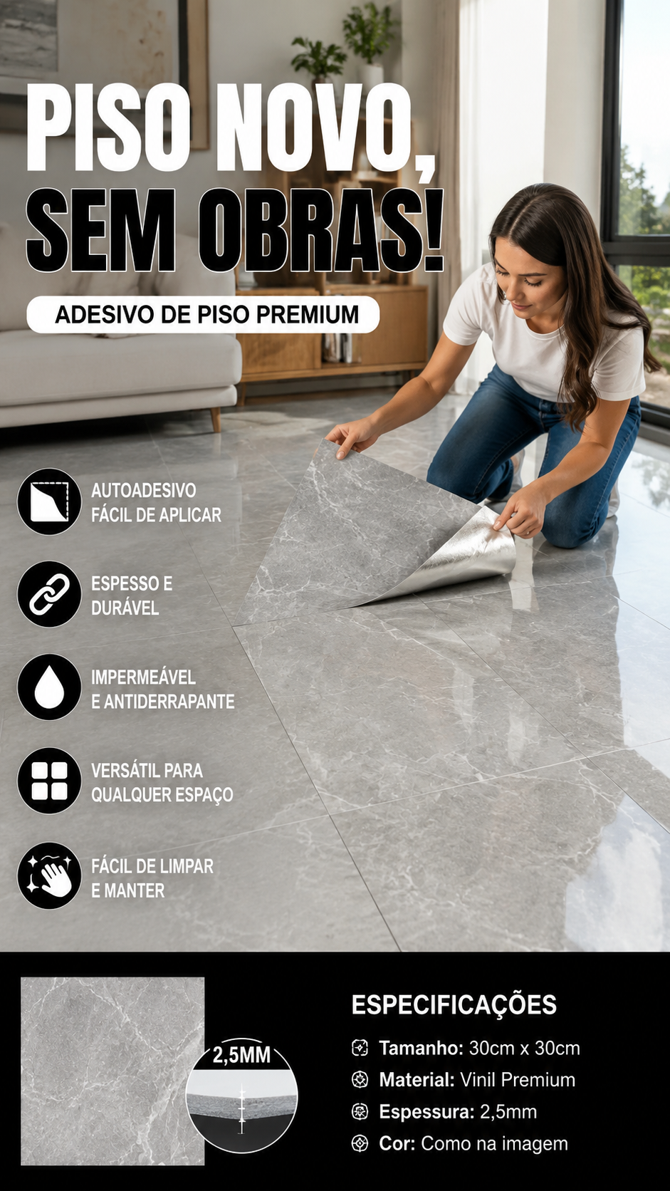 🧱 50% DE DESCONTO – Compre 3 Leve 1 Grátis ✨ Adesivo para Azulejos Autocolante Reforçado | À prova d'água, durável & ideal para cozinha e banheiro