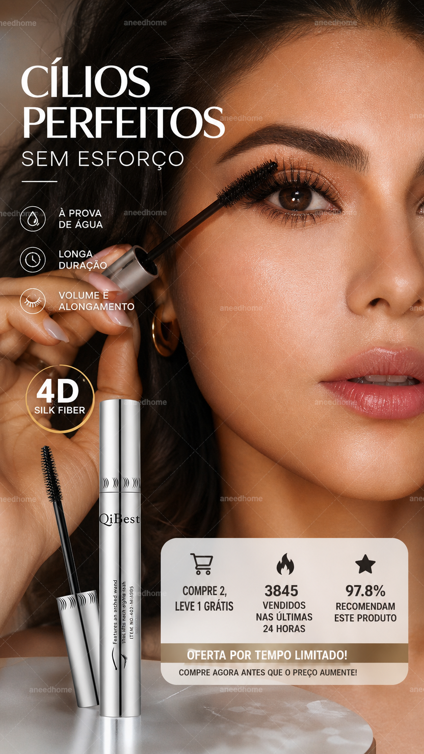 ✨ 50% DE DESCONTO – Máscara 4D à Prova d'Água | Alongamento sedoso, resistente ao suor, lágrimas & chuva 💦🧴