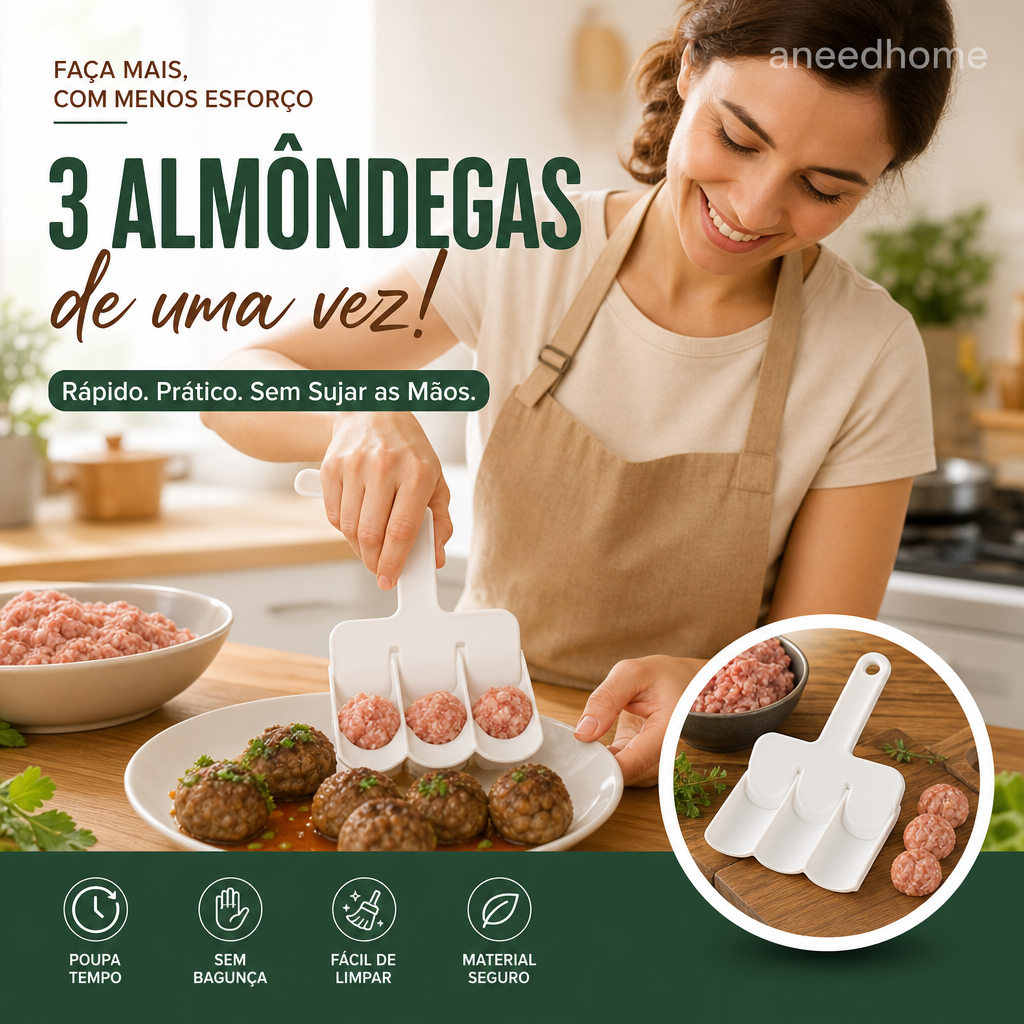 🍖 50% DE DESCONTO – Compre 2 Leve 1 Grátis 🔥 Fabricante Criativo de Almôndegas para Cozinha | Rápido, prático & fácil de usar