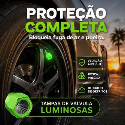 🚗 50% DE DESCONTO – Tampa de Válvula de Pneu Universal Luminosa | Visível à noite, fácil instalação & segurança extra