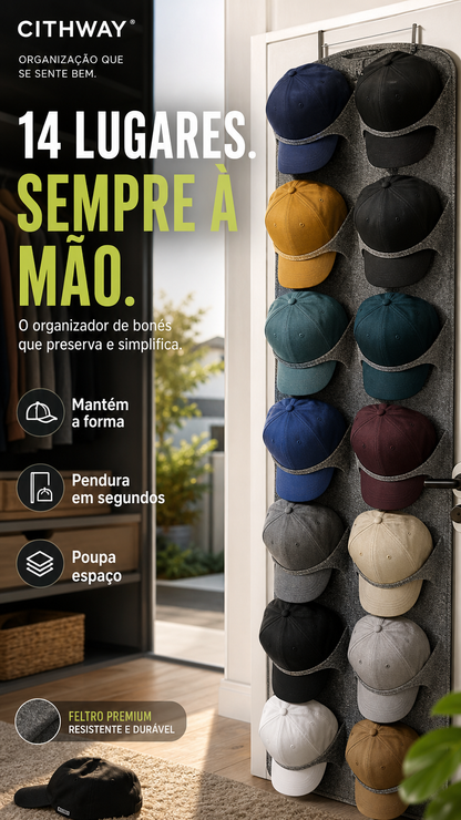 🧢 50% DE DESCONTO – Suporte Suspenso para Chapéus com Vários Bolsos | Organizador prático, economiza espaço & fácil acesso