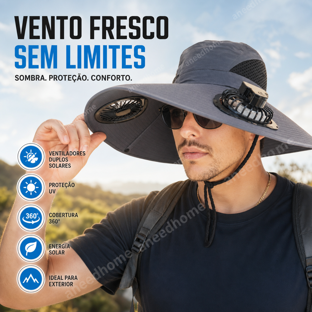 Outdoor Sun Ha🧢 50% DE DESCONTO – Chapéu Solar com Ventoinhas Duplas para Exterior | Fresco, prático & ideal para dias quentest with Dual Solar-Powered Fans