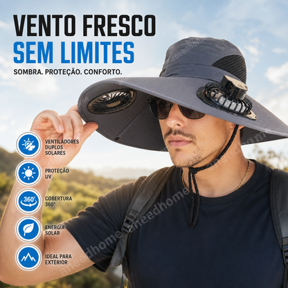 Outdoor Sun Ha🧢 50% DE DESCONTO – Chapéu Solar com Ventoinhas Duplas para Exterior | Fresco, prático & ideal para dias quentest with Dual Solar-Powered Fans