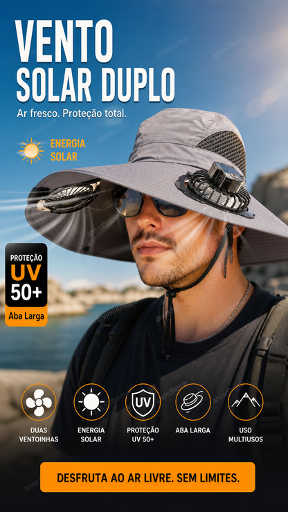 Outdoor Sun Ha🧢 50% DE DESCONTO – Chapéu Solar com Ventoinhas Duplas para Exterior | Fresco, prático & ideal para dias quentest with Dual Solar-Powered Fans