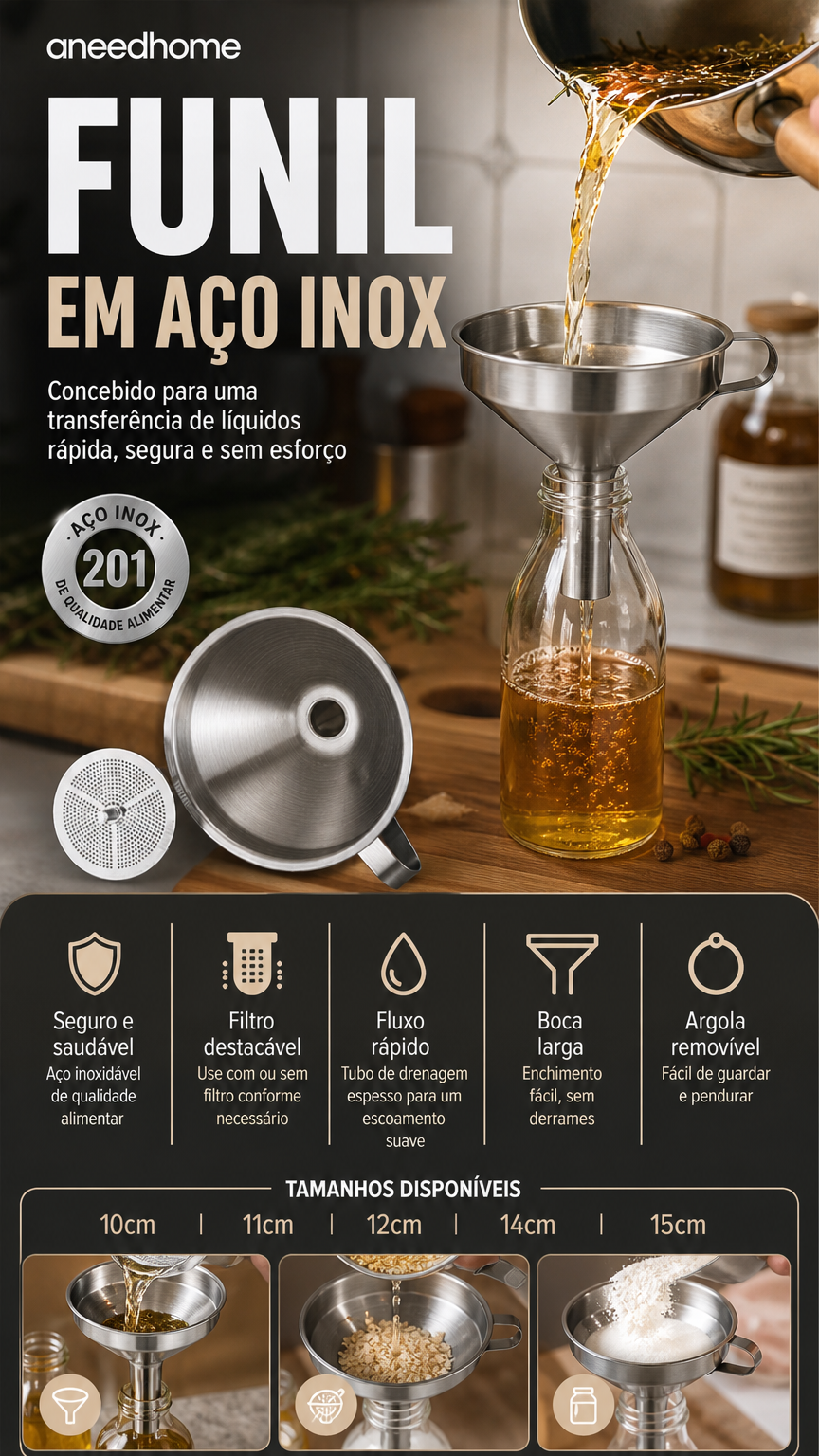 🔧 50% DE DESCONTO – Funil de Filtro em Aço Inoxidável | Durável, eficiente & ideal para cozinha e laboratório
