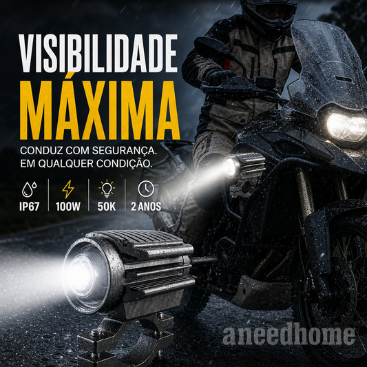 🏍️ 50% DE DESCONTO – Farol Auxiliar LED Universal para Moto | Duas cores, iluminação potente & fácil instalação