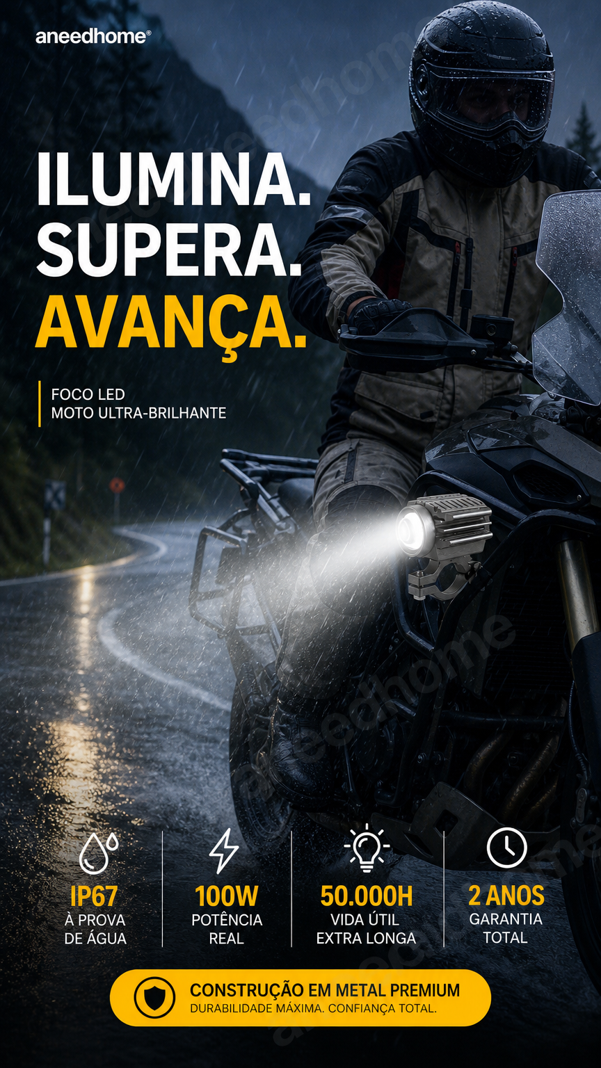 🏍️ 50% DE DESCONTO – Farol Auxiliar LED Universal para Moto | Duas cores, iluminação potente & fácil instalação
