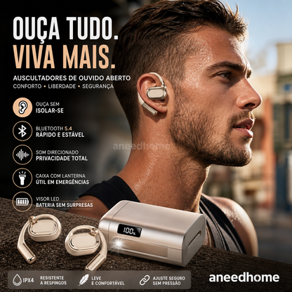 🎧 50% DE DESCONTO – Auscultadores Wireless Abertos com Ajuste Confortável | Leves, sem pressão & som ambiente natural