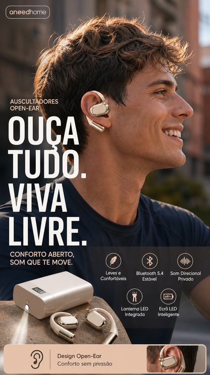 🎧 50% DE DESCONTO – Auscultadores Wireless Abertos com Ajuste Confortável | Leves, sem pressão & som ambiente natural