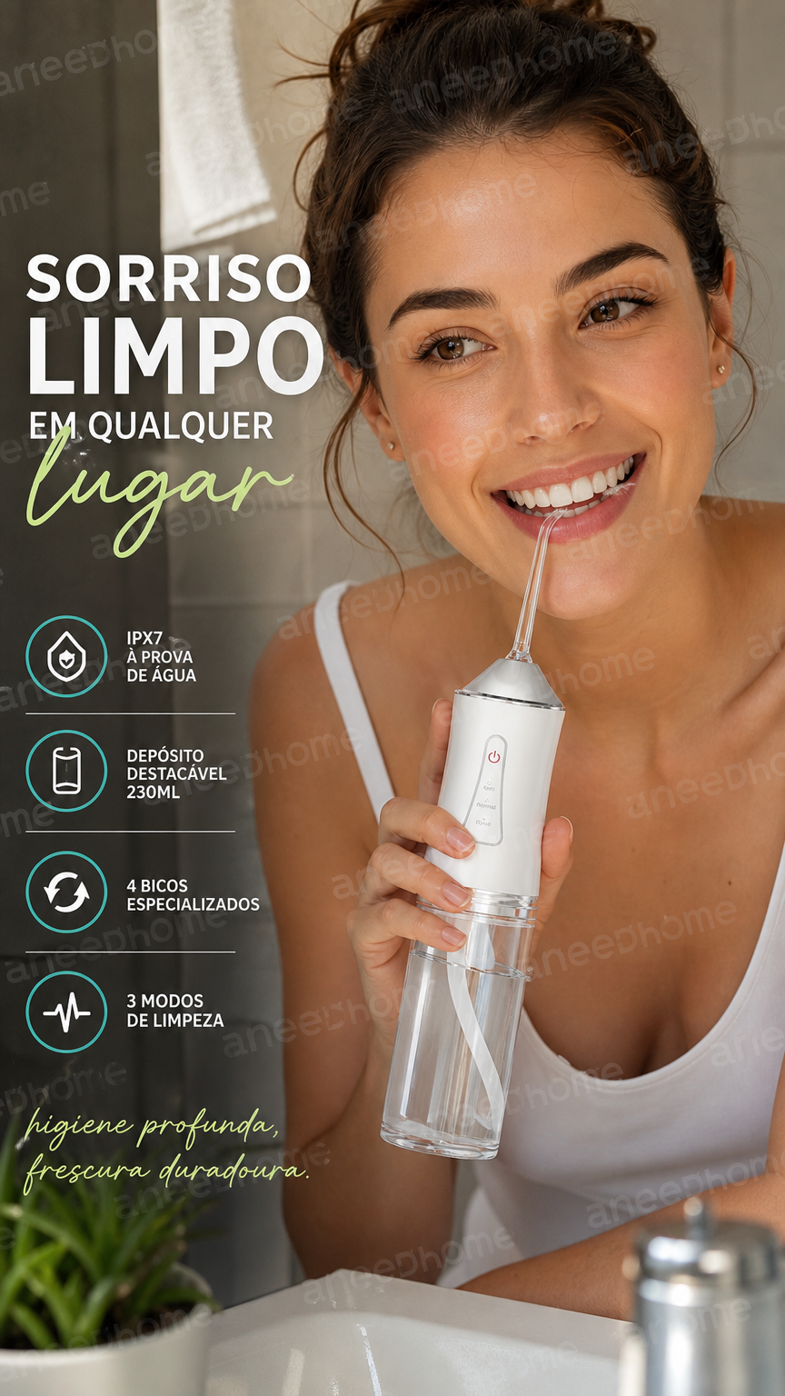 🦷 50% DE DESCONTO – Irrigador Dental Portátil Sem Fios | Limpeza profunda, fácil de usar & ideal para viagens