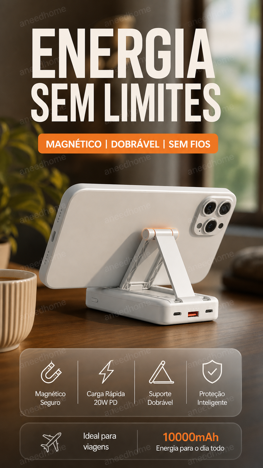 🔋 50% DE DESCONTO – Power Bank Magnético 3 em 1 com Cabos Duplos | Carregamento sem fios, portátil & ideal para viagens