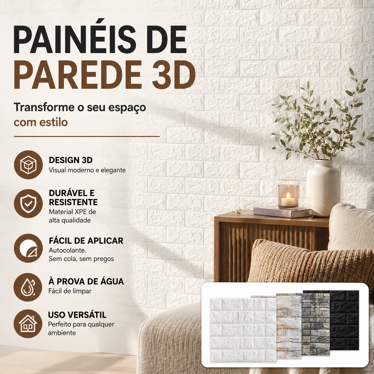 🎨 50% DE DESCONTO – Painel de Parede 3D Texturizado Autocolante | Fácil instalação, decoração rápida & transforma qualquer espaço 🏡