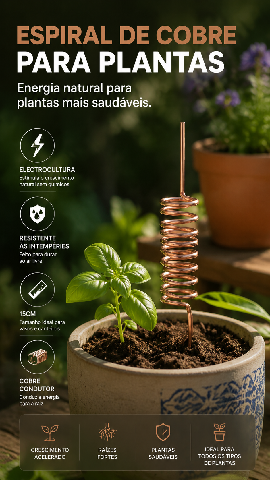 🌿 50% DE DESCONTO – Estacas para Plantas com Antena Espiral de Cobre | Promove crescimento, duráveis & ideais para jardim 🔥