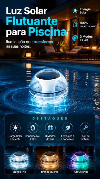 💡 50% DE DESCONTO – Luz Solar Flutuante para Piscina | Ilumina, decora & automática 🌊