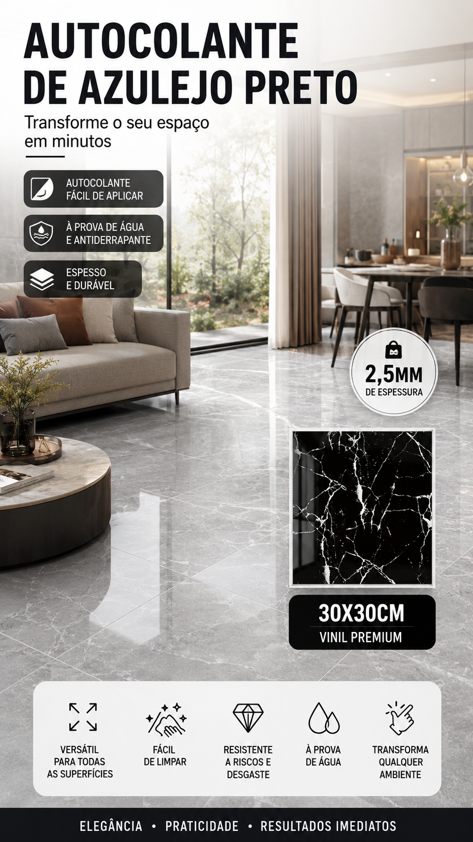 🧱 50% DE DESCONTO – Compre 3 Leve 1 Grátis ✨ Adesivo para Azulejos Autocolante Reforçado | À prova d'água, durável & ideal para cozinha e banheiro