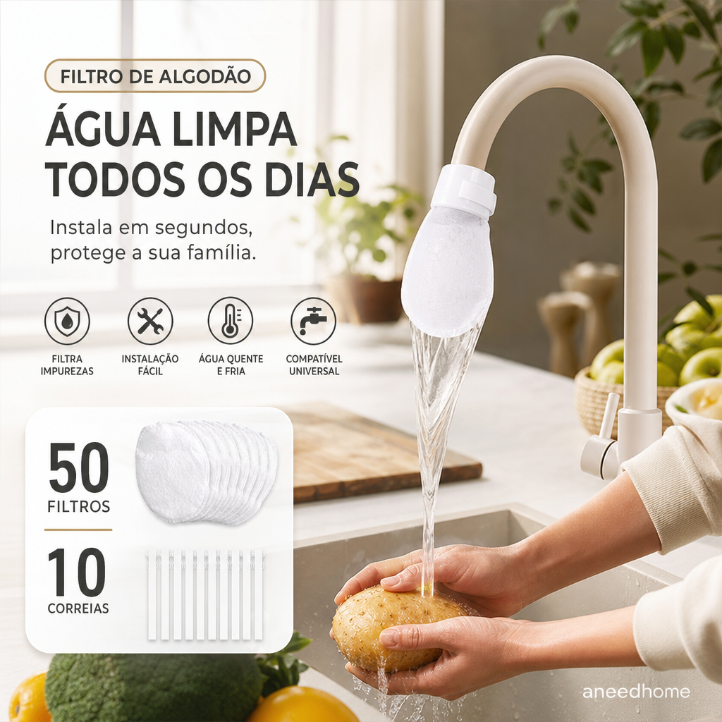 🚰 50% DE DESCONTO – Filtro Anti-Salpicos para Torneira de Cozinha | Remove sedimentos e ferrugem, 360°, fácil instalação & água mais limpa 💧