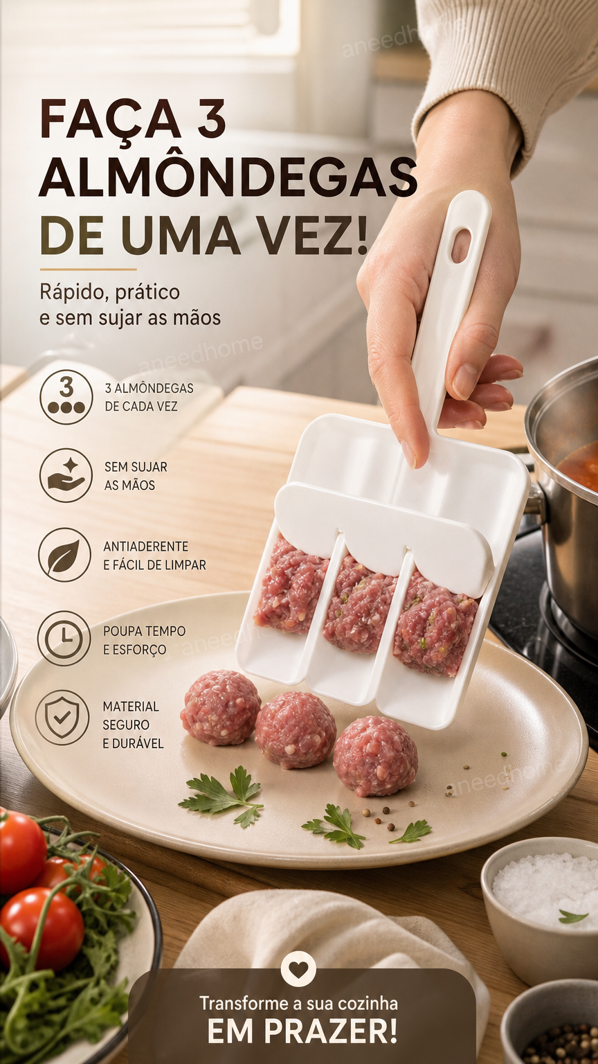🍖 50% DE DESCONTO – Compre 2 Leve 1 Grátis 🔥 Fabricante Criativo de Almôndegas para Cozinha | Rápido, prático & fácil de usar
