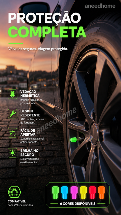 🚗 50% DE DESCONTO – Tampa de Válvula de Pneu Universal Luminosa | Visível à noite, fácil instalação & segurança extra