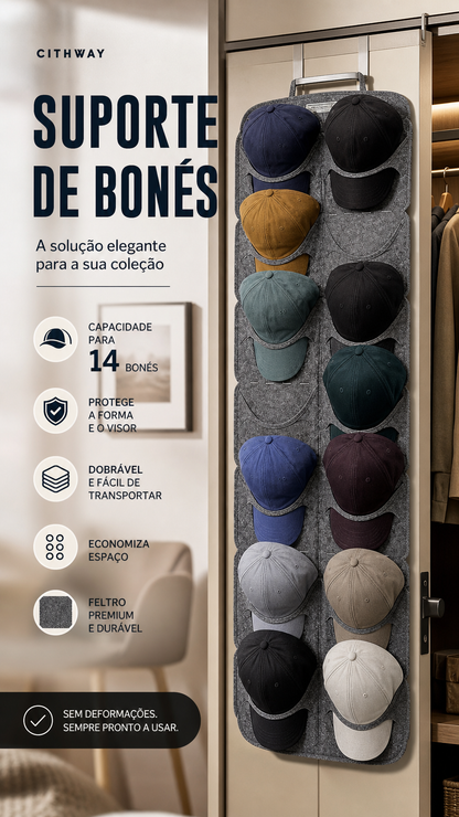 🧢 50% DE DESCONTO – Suporte Suspenso para Chapéus com Vários Bolsos | Organizador prático, economiza espaço & fácil acesso