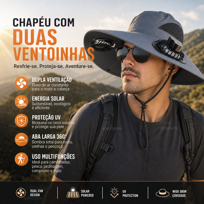 Outdoor Sun Ha🧢 50% DE DESCONTO – Chapéu Solar com Ventoinhas Duplas para Exterior | Fresco, prático & ideal para dias quentest with Dual Solar-Powered Fans