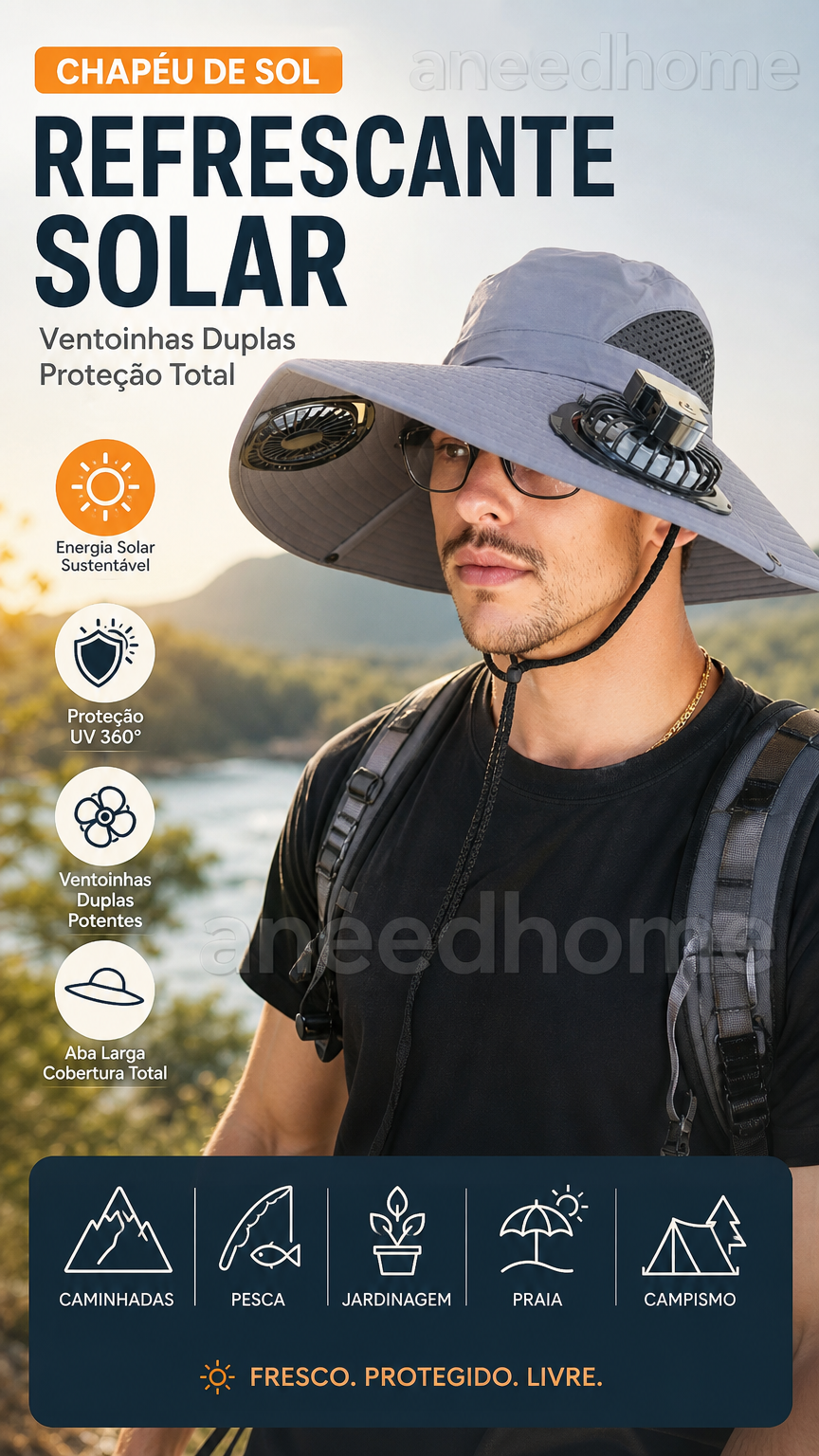 Outdoor Sun Ha🧢 50% DE DESCONTO – Chapéu Solar com Ventoinhas Duplas para Exterior | Fresco, prático & ideal para dias quentest with Dual Solar-Powered Fans