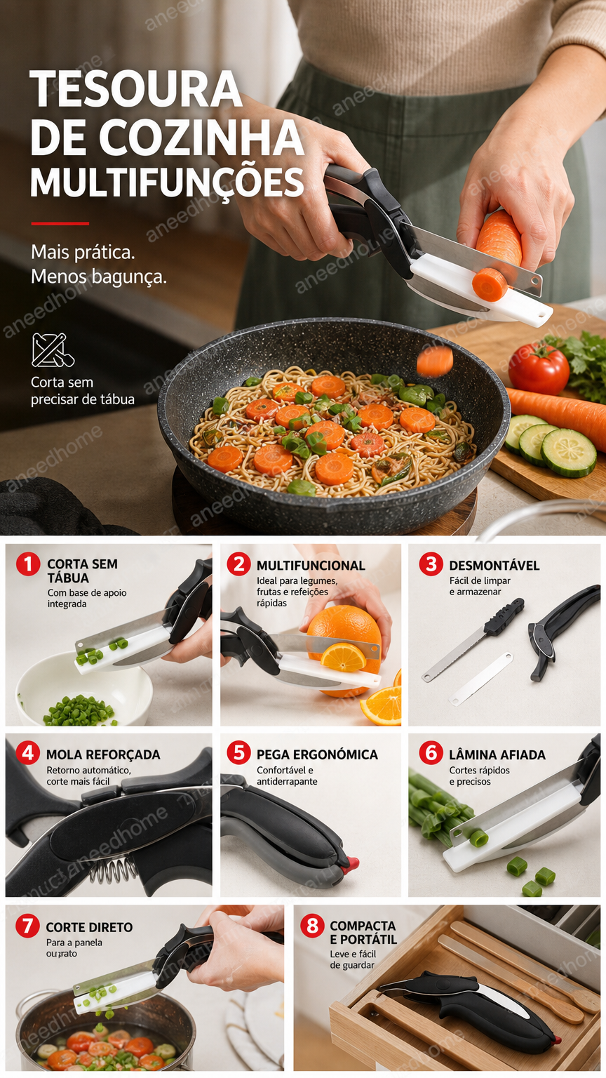 ✂️ Tesoura de cozinha multifuncional e resistente – Corta, recorta, esmaga – Uma única ferramenta para tudo! 🦴🔪