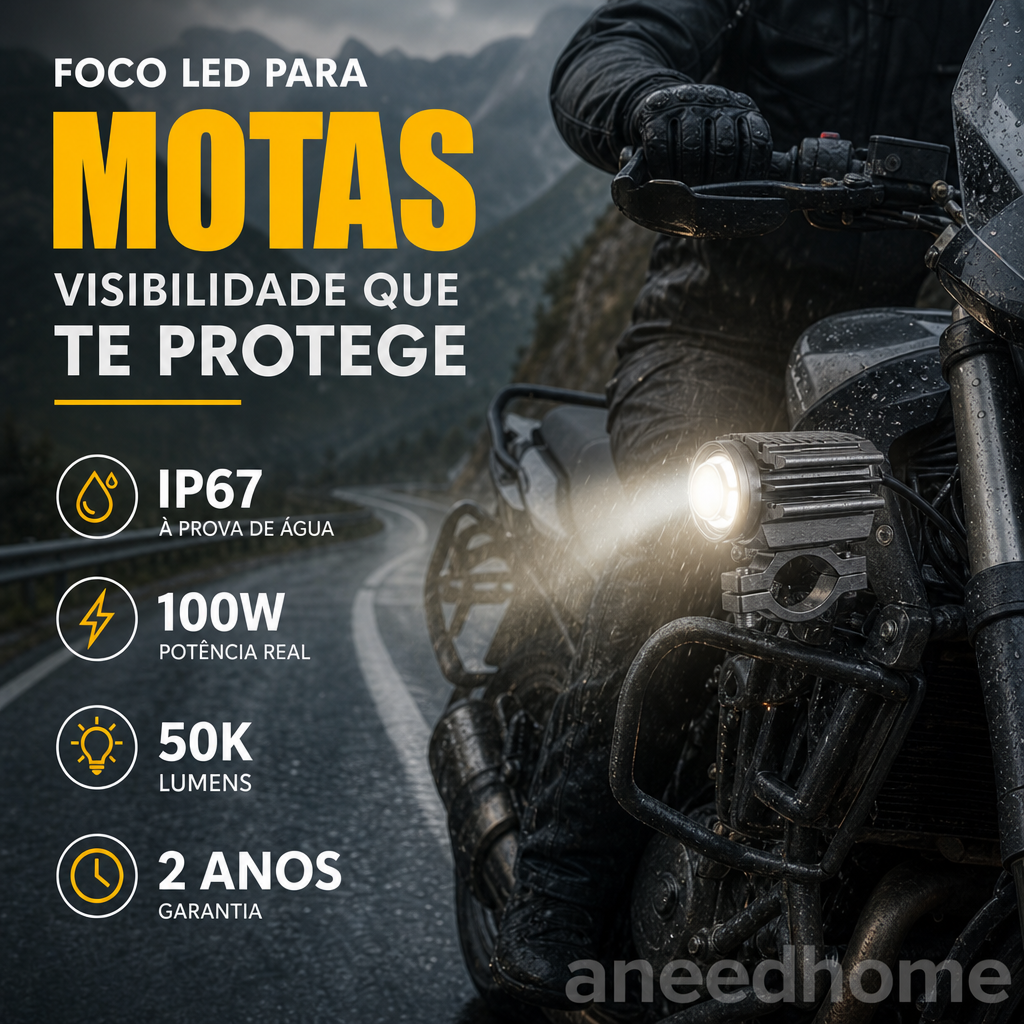 🏍️ 50% DE DESCONTO – Farol Auxiliar LED Universal para Moto | Duas cores, iluminação potente & fácil instalação