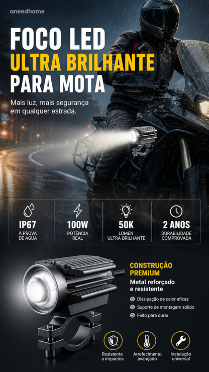 🏍️ 50% DE DESCONTO – Farol Auxiliar LED Universal para Moto | Duas cores, iluminação potente & fácil instalação