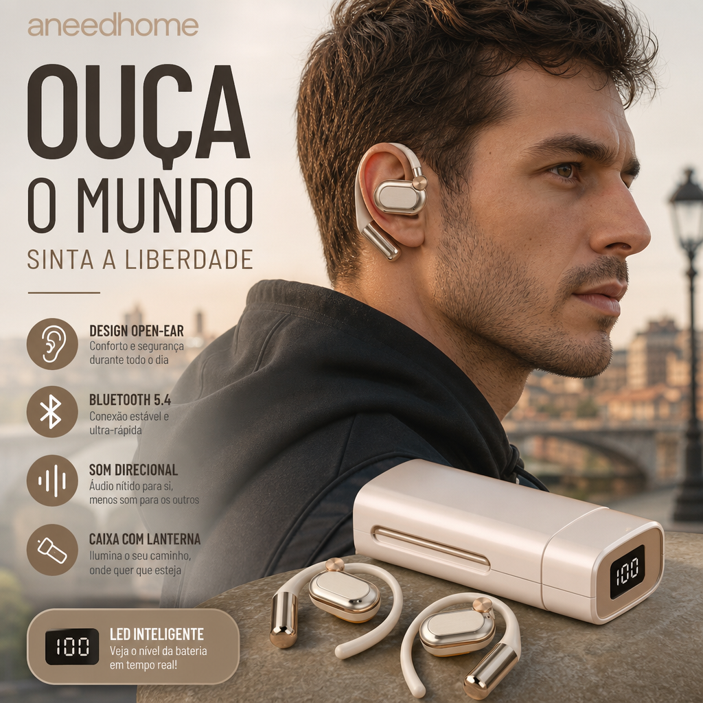 🎧 50% DE DESCONTO – Auscultadores Wireless Abertos com Ajuste Confortável | Leves, sem pressão & som ambiente natural
