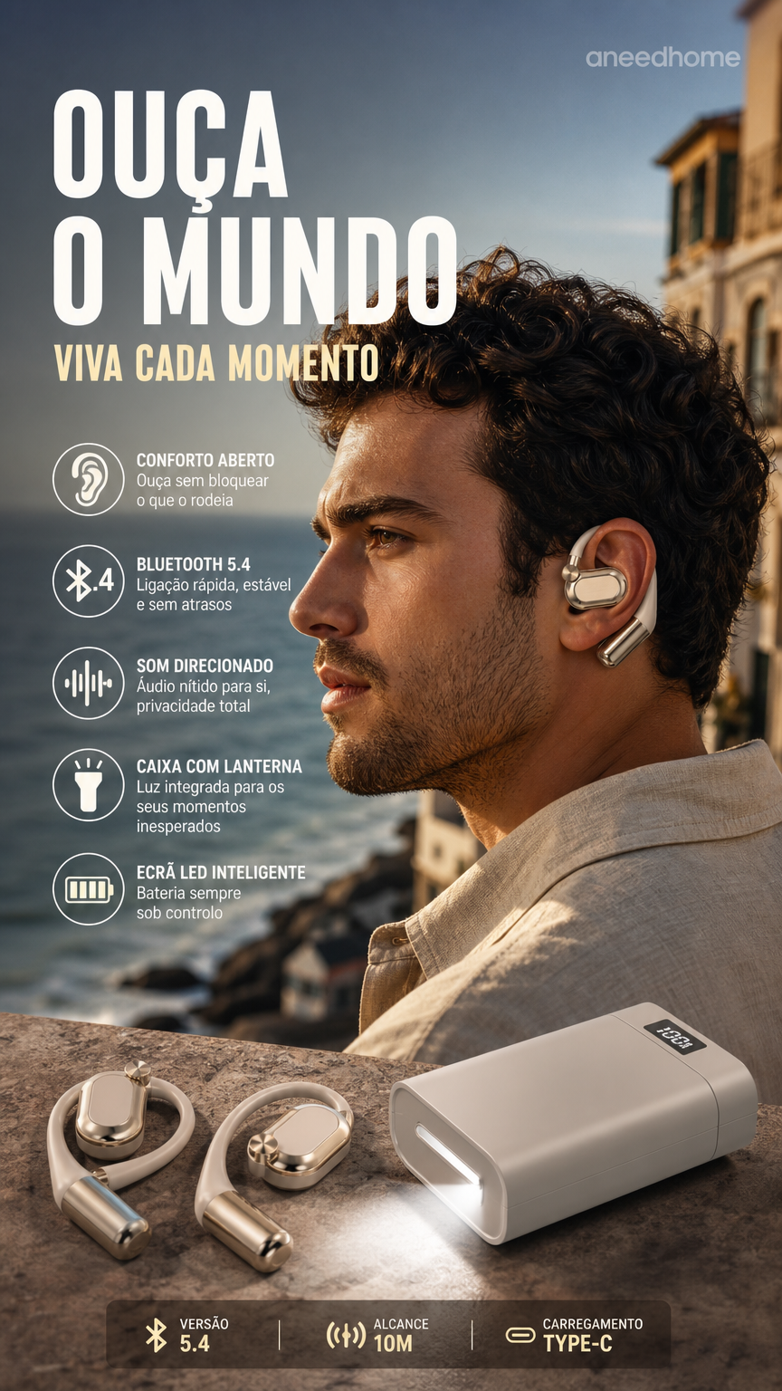 🎧 50% DE DESCONTO – Auscultadores Wireless Abertos com Ajuste Confortável | Leves, sem pressão & som ambiente natural