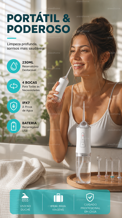🦷 50% DE DESCONTO – Irrigador Dental Portátil Sem Fios | Limpeza profunda, fácil de usar & ideal para viagens