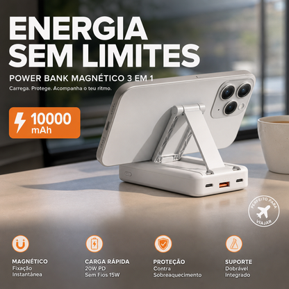 🔋 50% DE DESCONTO – Power Bank Magnético 3 em 1 com Cabos Duplos | Carregamento sem fios, portátil & ideal para viagens