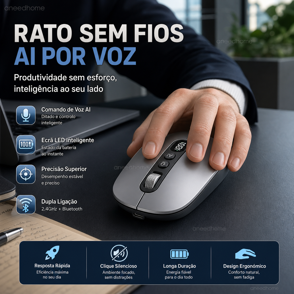 🖱️ 50% DE DESCONTO – Rato Sem Fios com Voz Inteligente AI | Comando por voz, prático & inovador 💬⏳