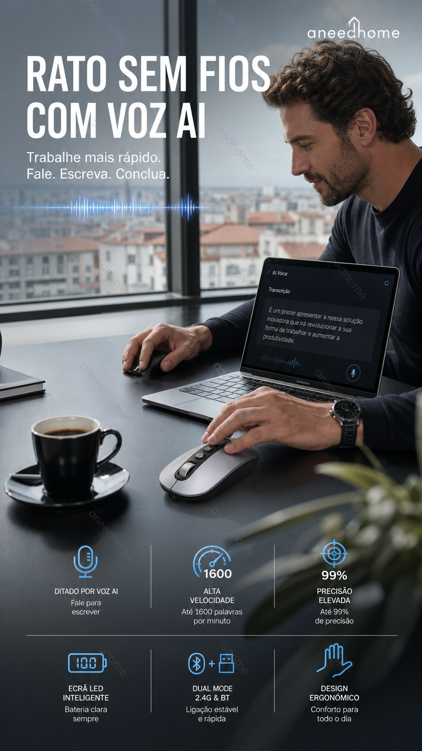 🖱️ 50% DE DESCONTO – Rato Sem Fios com Voz Inteligente AI | Comando por voz, prático & inovador 💬⏳
