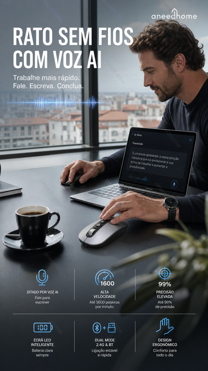 🖱️ 50% DE DESCONTO – Rato Sem Fios com Voz Inteligente AI | Comando por voz, prático & inovador 💬⏳