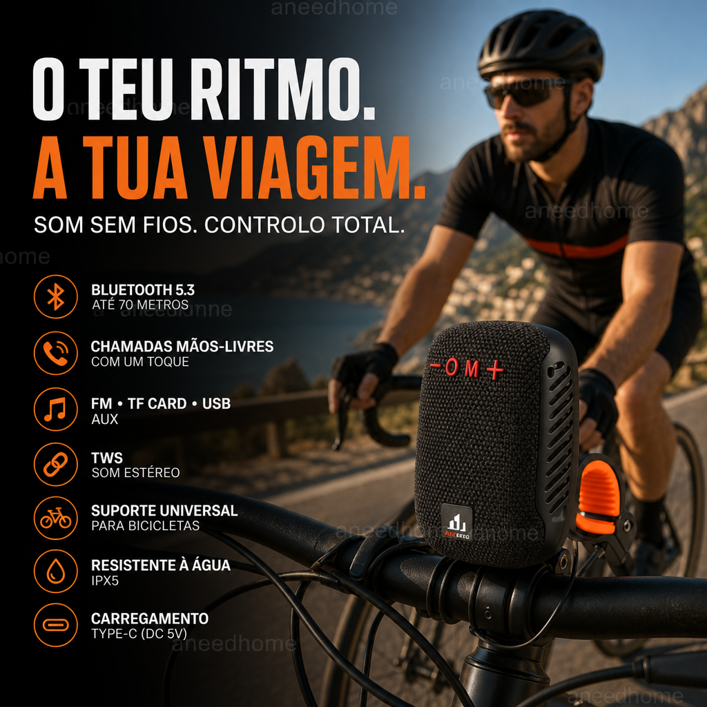 🚲 50% DE DESCONTO – Coluna Bluetooth Impermeável para Bicicleta | IPX5, TWS, som potente & fácil montagem 🎵🔊